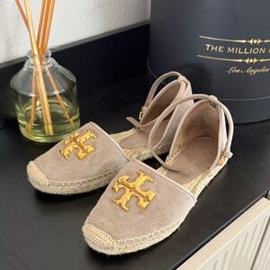Tory Burch Beige Espadrilles with Gold Logo